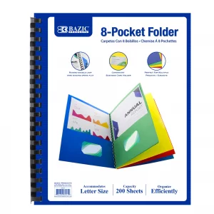 BAZIC Products 8 Pocket Folder Portfolio, Double Loop Wire Binding, Letter Size Paper Organizer for Office, School, Business, Presentations, Projects