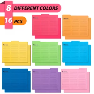 Shindel 16 Pack File Folders Letter Size, Notes Tabbed File Folders with Tabs, 9.6 x 11.5 Inch, 1/3 Cut Tabs, Manilla Letter Size Folder for Back to 