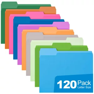 HABGP 120 Pcs Manilla Folders 8.5 x 11 Inch, 1/3-Cut Tab Colored File Folders Letter Size, Paper Folders Aesthetic, School Business Office Manila Fil