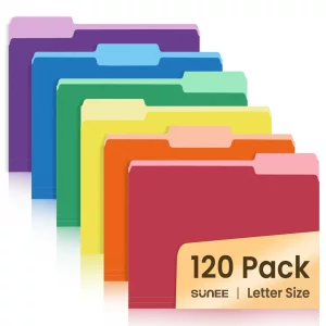 SUNEE File Folders, 120 Pack Manilla Folders 8.5 x 11, Colored File Folders Home Office School Supplies for Documents Files Paper, 6 Assorted Colors