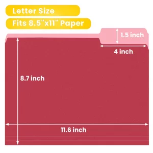 SUNEE File Folders, 120 Pack Manilla Folders 8.5 x 11, Colored File Folders Home Office School Supplies for Documents Files Paper, 6 Assorted Colors