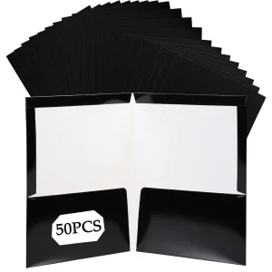 50 Pack 2-Pocket Glossy Presentation Folders, Letter Size Paper Portfolios with Pockets, Laminated File Folders for Teachers, Office, and Workplace U