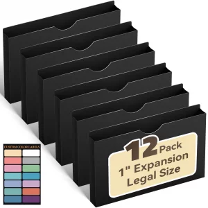 ANSOOK Legal Size Manila File Jackets & File Pockets,12 Pack Plastic Manila File Folders with Straight Cut Tab,Heavy Duty 1