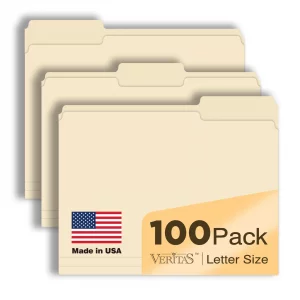 Manilla Folders 8.5 x 11 File Folders Letter Size Manila Folder with 1/3 Cut Tab 100 Pack Paper Folders for Office, School, Home, Business Filing Sup