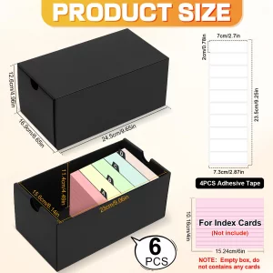 aopule 6Packs 4x6 Index Card Box,Index Card Organizer Box with Lid,Hold 6000 Cards,Black Recipe Holder for 4''x6'' Notecard Recipe Flashcard Card