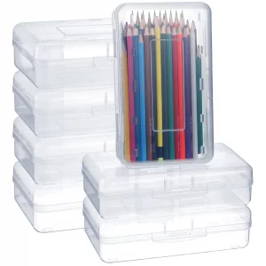Leelosp 12 Pack Clear Pencil Boxes for School Bulk Plastic Pencil Case with Lid Hard Large Crayon Storage Box Stackable Classroom Stationery Organize