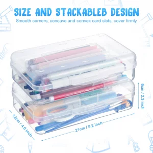Leelosp 12 Pack Clear Pencil Boxes for School Bulk Plastic Pencil Case with Lid Hard Large Crayon Storage Box Stackable Classroom Stationery Organize