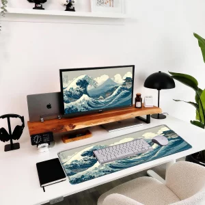 Gudnis Kanagawa Wave Surfing Mouse pad,Large Japanese Anime Pattern Desk mat with Sewn Edges, microwoven Fabric, Easy to Clean, Suitable for Laptop G
