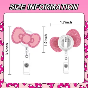 CTOHN Bow Badge Holder Reels, Cute Retractable Pink Bows Nurse Nursing Badge Clips for School Students Pediatric Medical Assistant ID Badges Name Tag