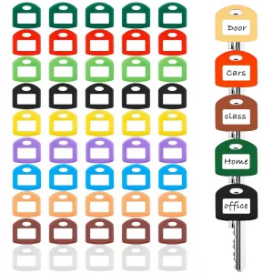 50 Pack Colored Key Covers with Labels - Silicone Key Identifier Caps for Home & Office Organization, Fits Standard House Keys, 10 Colors (10 Colors)