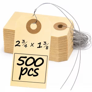 Perco Manila Shipping Tags with Metal Wires  Small Durable Blank Paper Tags 2? x 1??  Ideal for Labeling and Inventory Use  Box of 500
