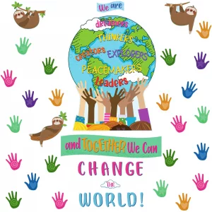 Gersoniel 67 Pcs One World Together We are and Together We Can Change The World Classroom Bulletin Board Set Decorations Back to School Board Border 