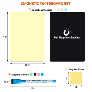 MAXECHO Magnetic Dry Erase Board Sheets, 4 Colors White Board for Fridge with 4 Markers & 1 Eraser, Reusable Blank Magnetic Whiteboard for Refrigerat