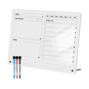 Acrylic Dry Erase to-Do List Board with Top Priorities Notes, 9x13 Desktop Whiteboard Planner with Stand, Daily Task Organizer for Office/Home/School