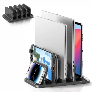 KDD 4-Slot Vertical Laptop Stand with Gravity Locking, 6-in-1 Laptop Holder Desktop Stand, Space-Saving Organizer Fits MacBook/Surface/HP/Dell/Book/T