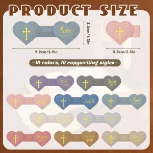 Resurhang 10 Pcs Bible Magnetic Bookmarks with Pen Holder Leather Christian Cross Bookmarks Pastel Heart Shaped Religious Scripture Gift for Mothers