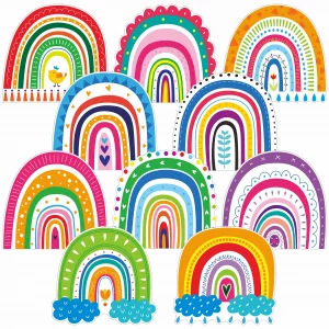 60 PCS Rainbow Cutouts, 10 Designs Colorful Bulletin Board Decoration Erasable with PET Film Cut-Outs DIY Crafts Project Spring Summer Party Supplies