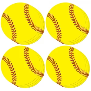 AWEELON 100 Pcs Softball Cutout Softball Party Decorations Paper Ball Cut Outs with 100Pcs Glue Point for Crafts Birthday Party Classroom Bulletin Bo