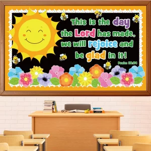 Spring Religious Bulletin Board Decorations Set, Sunday School Lord Classroom Decoration Inspired Christian Sun Flower Cutouts Bible School VBS Libra