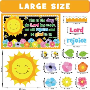 Spring Religious Bulletin Board Decorations Set, Sunday School Lord Classroom Decoration Inspired Christian Sun Flower Cutouts Bible School VBS Libra