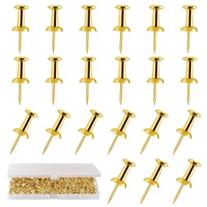 200 Count Gold Push Pins - Standard Plastic Head Steel Point Thumb Tacks for Bulletin Board, Cork Board, Wall Hanging - Decorative Office Supplies