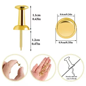 200 Count Gold Push Pins - Standard Plastic Head Steel Point Thumb Tacks for Bulletin Board, Cork Board, Wall Hanging - Decorative Office Supplies
