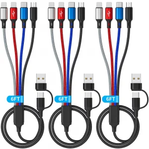 Multi Charging Cable (3Pack 6FT) 4 in 1 Charging Cables for Multiple Devices, Braided Universal Phone Charger Cord with USB A/C to 2*Lighting/Typc C/