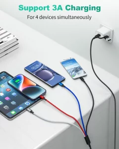 Multi Charging Cable (3Pack 6FT) 4 in 1 Charging Cables for Multiple Devices, Braided Universal Phone Charger Cord with USB A/C to 2*Lighting/Typc C/