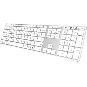AUSDOM Full Size Bluetooth Keyboard, 2.4G Wireless Quiet Slim Keyboard, Multi Device Low Profile Silent Flat Keyboards with Numeric Keypad, Rechargea
