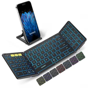 Samsers Foldable Bluetooth Keyboard with Numeric Keypad, Full-Size Wireless Folding Keyboards with Backlight, Portable Travel for iOS Android Windows