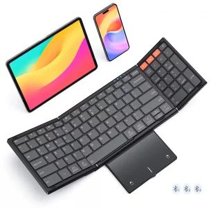 MEETION Foldable Bluetooth Keyboard with Touchpad, 3-Device Portable Wireless Keyboard with Numeric Keypad, Full-Size Rechargeable Business Travel fo
