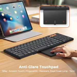 MEETION Foldable Bluetooth Keyboard with Touchpad, 3-Device Portable Wireless Keyboard with Numeric Keypad, Full-Size Rechargeable Business Travel fo