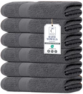 TEXCRAFT Large Bath Towels Set of 6 - 100% Cotton Terry - 24
