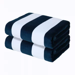 Exclusivo Mezcla 2 Pack Cotton Oversized 35x70 Inches Cabana Stripe Beach Towels, Super Absorbent Soft Plush Pool Bath Towel (Dark Navy)