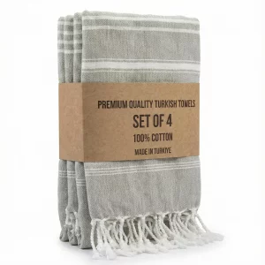 Clotho 4 Pack Silver Gray Turkish Hand Towels for Bathroom 18x40 Large 100% Cotton Soft Decorative Towel, Absorbent Lightweight Quick Dry Face Towel 