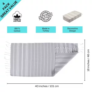 Clotho 4 Pack Silver Gray Turkish Hand Towels for Bathroom 18x40 Large 100% Cotton Soft Decorative Towel, Absorbent Lightweight Quick Dry Face Towel 