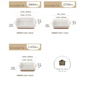 MALACASA Casserole Dishes for Oven with Roasting Racks, Ceramic Baking Dishes Set of 3, Baking Pan Casserole Dish Set, Rectangular Lasagna Pan Deep w