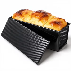 Lyksgir Pullman Loaf Pan with Lid 13x4 Inch, 2.2lb Carbon Steel Bread Pan, 2.2 lb Dough Capacity Bread Loaf Pans Heavy Duty, for Homemade Sourdough &