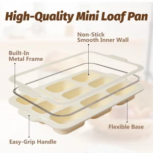 Silicone Bread Loaf Pan Set: 9.5 x 5 Inch Loaf Mold with Metal Frame and Nonstick Mini Bread Pan for Homemade - for Baking Banana Rye Cornbread Meatl