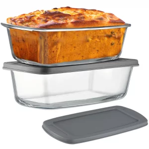 4 Piece Glass Loaf Pan Set with Lids - Stackable 1.9 QT/62oz/1800ML Glass Bread Baking Dish Microwave and Oven Safe - Loaf Pans For Baking Bread, Cak