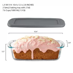 4 Piece Glass Loaf Pan Set with Lids - Stackable 1.9 QT/62oz/1800ML Glass Bread Baking Dish Microwave and Oven Safe - Loaf Pans For Baking Bread, Cak