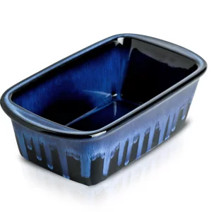 KOOV Ceramic Loaf Pan for Baking, 9 x 5 Inch Rectangular Bread Pan, Bakeware for Cooking, Home Kitchen (Nebula Blue, Reactive Glaze)