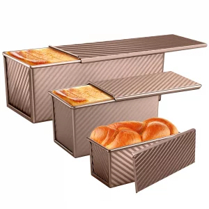 BAISHUN 3 Pack Pullman Loaf Pans with Lids, 2.2LB 1LB 0.5LB Bread Pans, Non-stick Carbon Steel Bread Pans for Homemade Sandwich and Baking Sourdough 