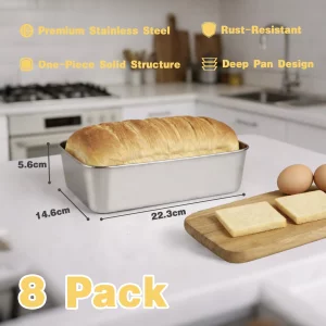 YQGQSUAK 8 Pack Stainless Steel Loaf Pans for Baking Bread, 8.8  5.7 Inch Large Loaf Toast Baking Pan, Bread Baking Pans for Homemade Brownies, Sour
