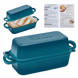 KOVBREAD Cast Iron Loaf Pan with Lid 10x5 Inch Enameled Bread Loaf Pan for Sourdough, 2 Piece Set, Emerald