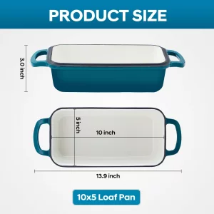 KOVBREAD Cast Iron Loaf Pan with Lid 10x5 Inch Enameled Bread Loaf Pan for Sourdough, 2 Piece Set, Emerald