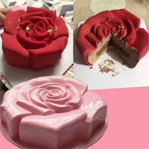 Joyeee 11.8'' Rose Flower Cake Mold Pan, Silicone Baking Mold for Birthday Cake, Muffin, Bread, Pie, Flan, Tart, Mousse, Cheesecake - Non-Stick Bakin
