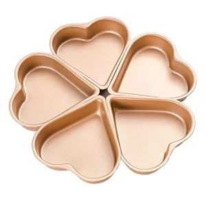 Yomvzake 5 Pack Mini Heart Shaped Cake Pan, Small Heart Brownie Muffin Cupcake Molds Mini Cake Tin Tray for Baking