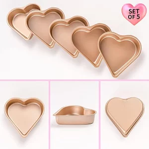 Yomvzake 5 Pack Mini Heart Shaped Cake Pan, Small Heart Brownie Muffin Cupcake Molds Mini Cake Tin Tray for Baking