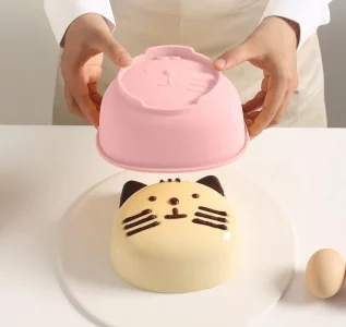 LARYVIN Cute Kitten 6 inch Silicone Cat Cake Mold Pan, Bread Pie Flan Tart Cake Mold (Pink)